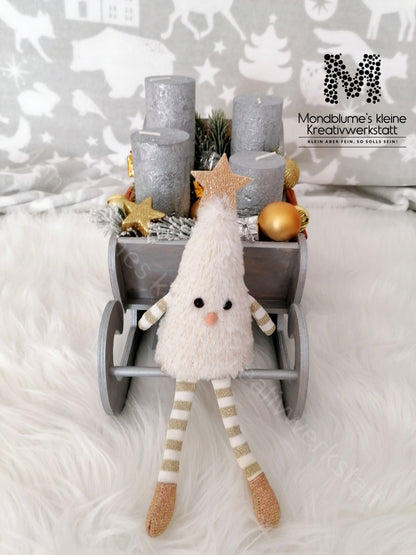 Wunderschöner Adventschlitten, grau mit Wichtelchen