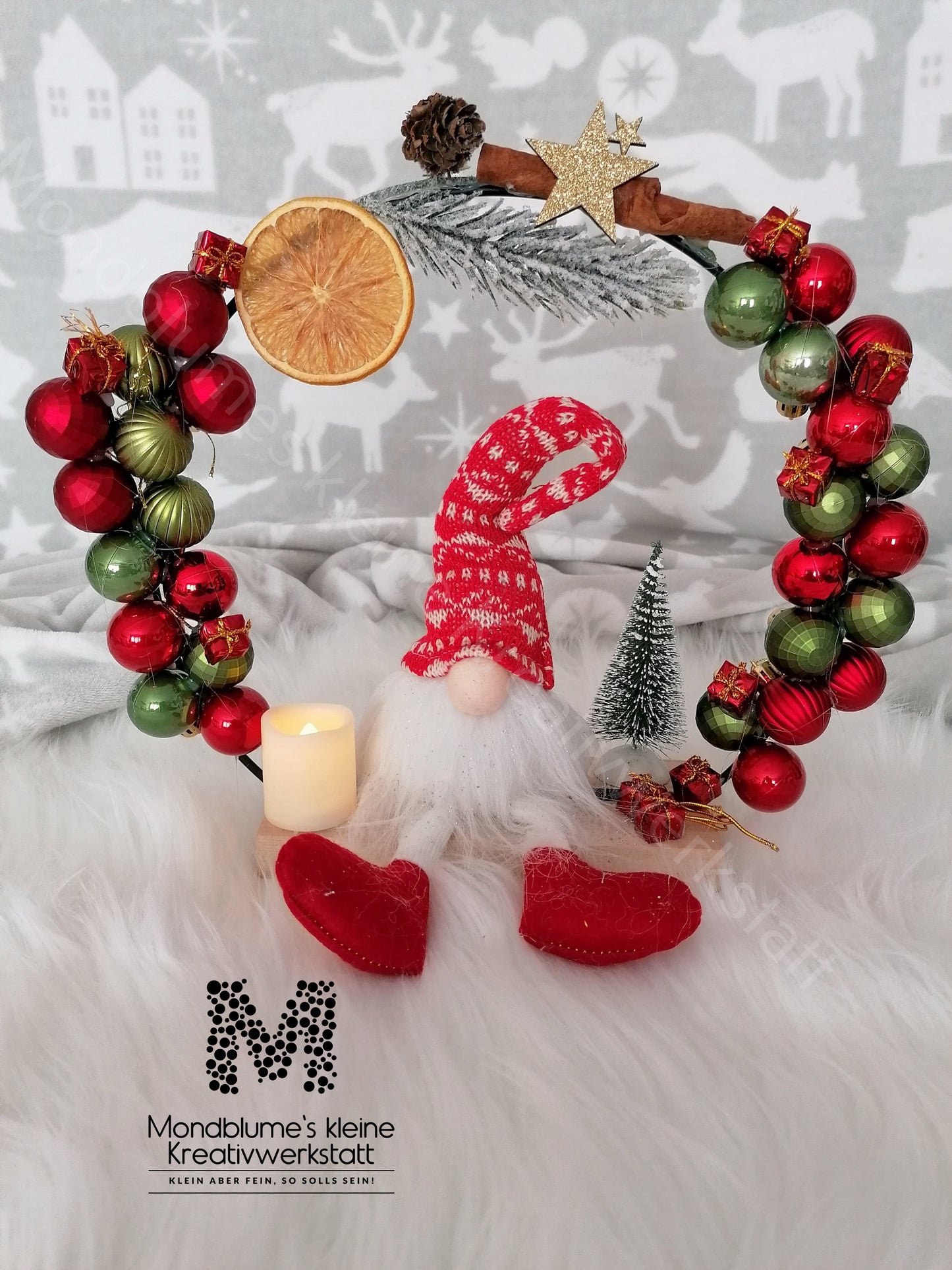 Deko Weihnachtswichtel im strahlenden Weihnachtsbogen | Handgemacht