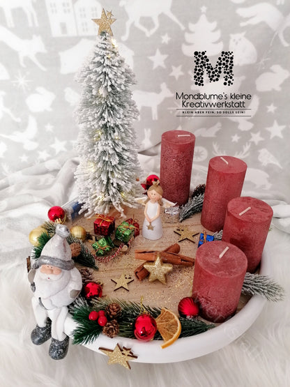 Adventteller mit Kerzen und LED Tannenbaum