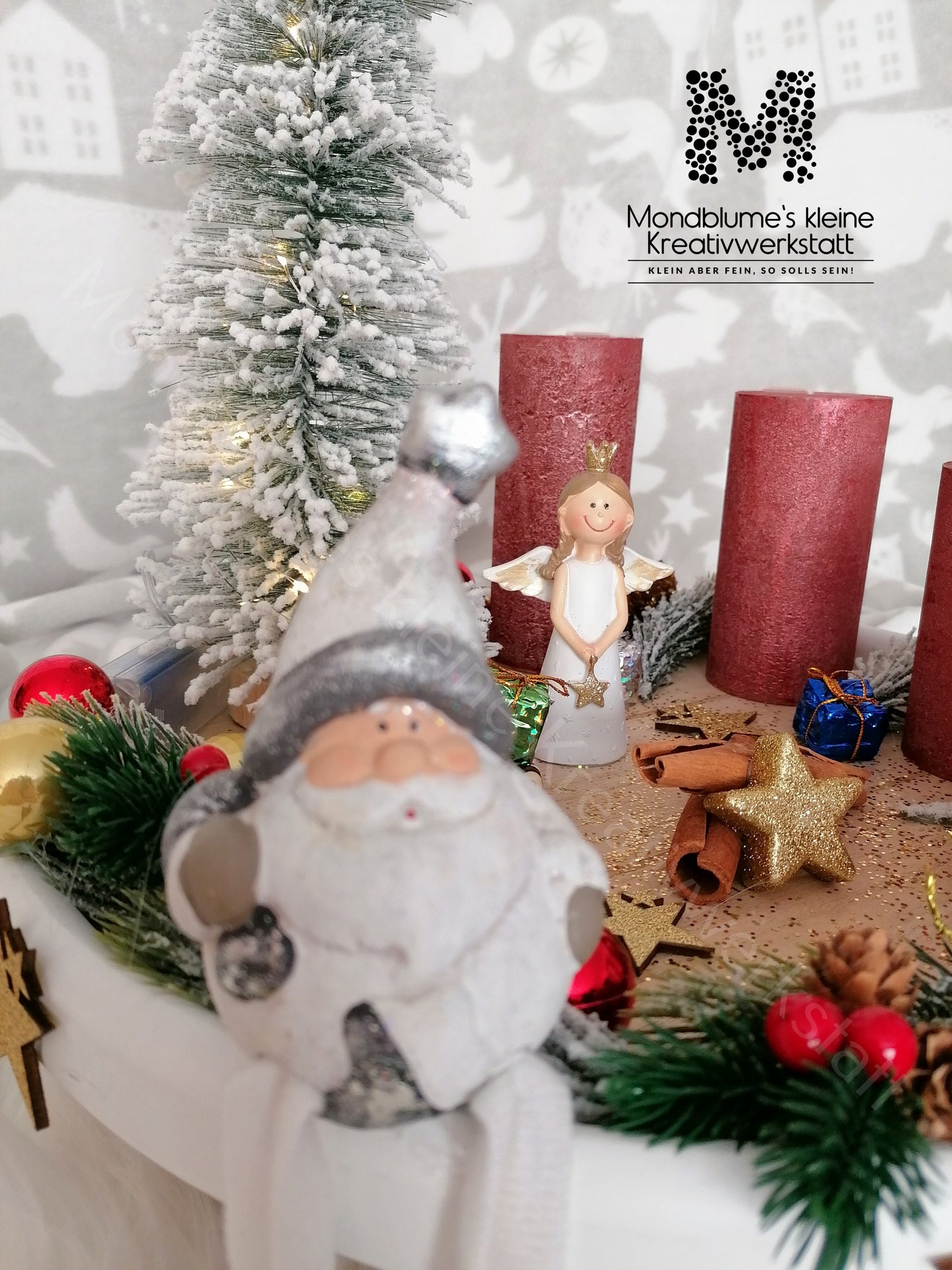 Adventteller mit Kerzen und LED Tannenbaum