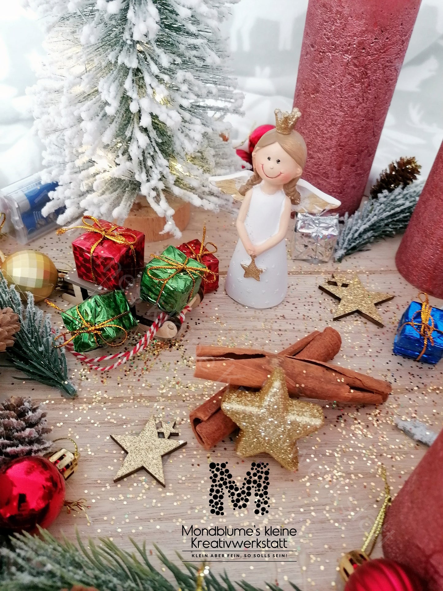 Adventteller mit Kerzen und LED Tannenbaum